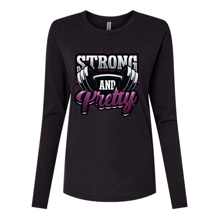 Strong And Pretty Female Bodybuilder Weightlifting Gift Womens Cotton Relaxed Long Sleeve T-Shirt