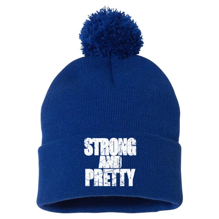 Strong And Pretty Fitness Gym Workout Weights Weightlifting Gift Pom Pom 12in Knit Beanie