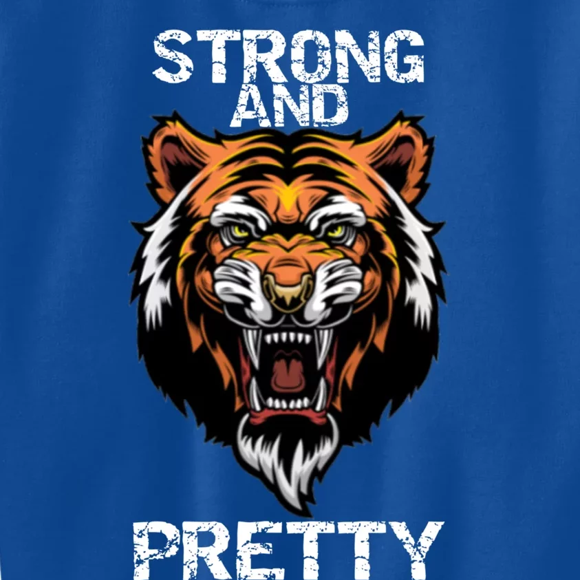 Strong And Pretty Gorgeous Tiger Funny Gym Strong Gift Funny Gift Kids Sweatshirt