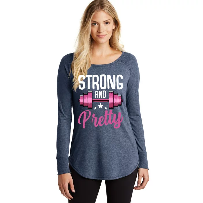 Strong And Pretty Exercise Funny Gym Workout Training Gift Women's Perfect Tri Tunic Long Sleeve Shirt