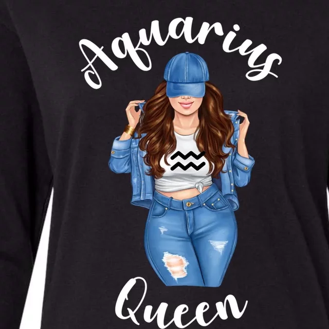 Streetwise Aquarius Queen Brunette Sexy January February Gift Womens Cotton Relaxed Long Sleeve T-Shirt