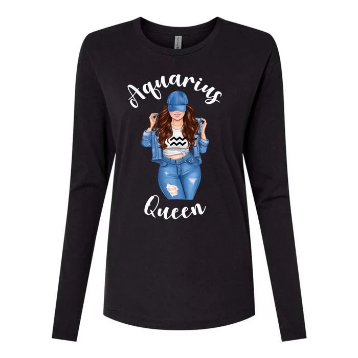 Streetwise Aquarius Queen Brunette Sexy January February Gift Womens Cotton Relaxed Long Sleeve T-Shirt