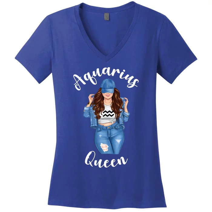 Streetwise Aquarius Queen Brunette Sexy January February Gift Women's V-Neck T-Shirt