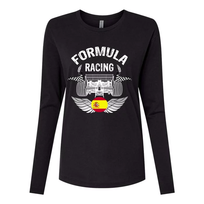 Spanish Auto Race Spain Flag Formula Racing Car Blueprint Gift Womens Cotton Relaxed Long Sleeve T-Shirt