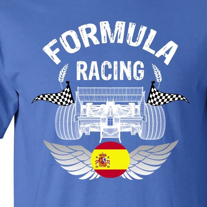 Spanish Auto Race Spain Flag Formula Racing Car Blueprint Gift Tall T-Shirt