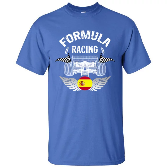 Spanish Auto Race Spain Flag Formula Racing Car Blueprint Gift Tall T-Shirt