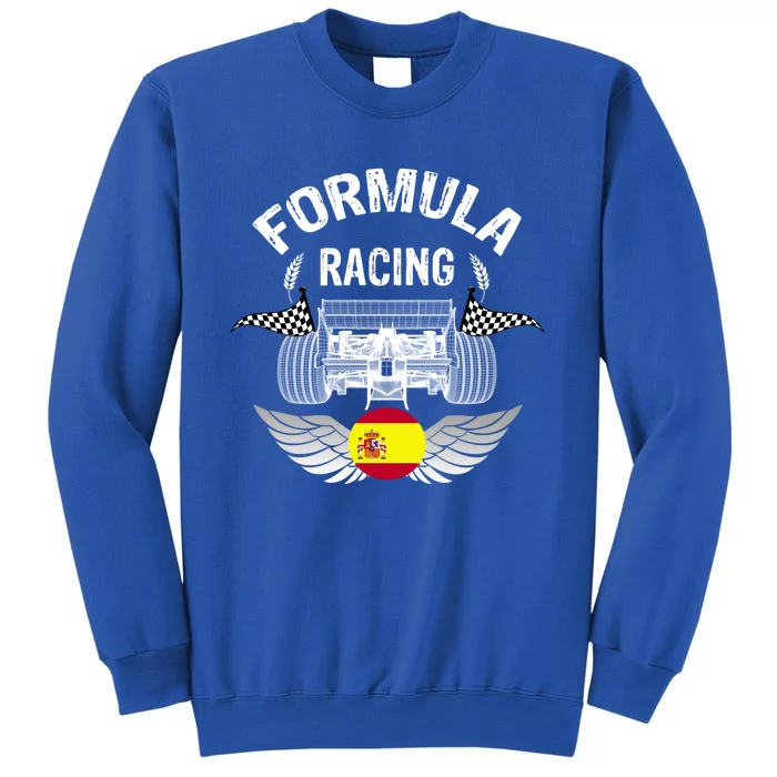 Spanish Auto Race Spain Flag Formula Racing Car Blueprint Gift Tall Sweatshirt