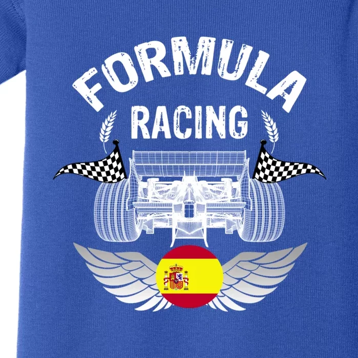 Spanish Auto Race Spain Flag Formula Racing Car Blueprint Gift Baby Bodysuit