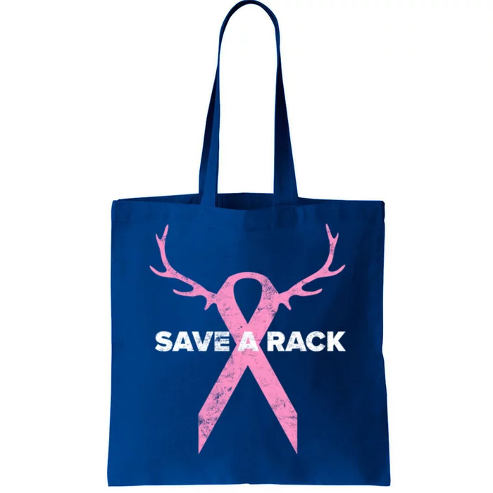 Save A Rack Breast Cancer Awareness Pink Ribbon Deer Antlers Funny Gift Tote Bag