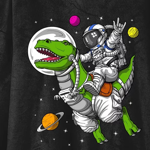 Space Astronaut Riding Trex Dinosaur Funny Boy Hooded Wearable Blanket