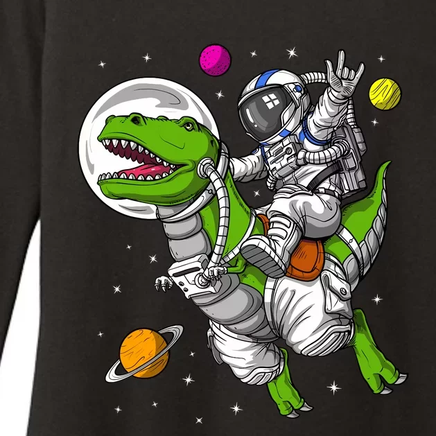 Space Astronaut Riding Trex Dinosaur Funny Boy Womens CVC Long Sleeve Shirt