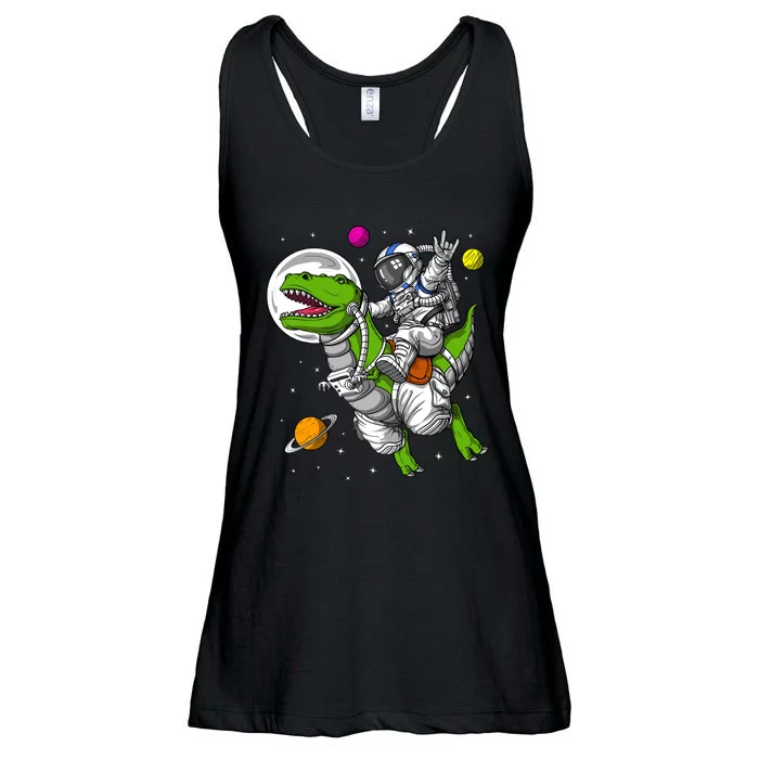 Space Astronaut Riding Trex Dinosaur Funny Boy Ladies Essential Flowy Tank