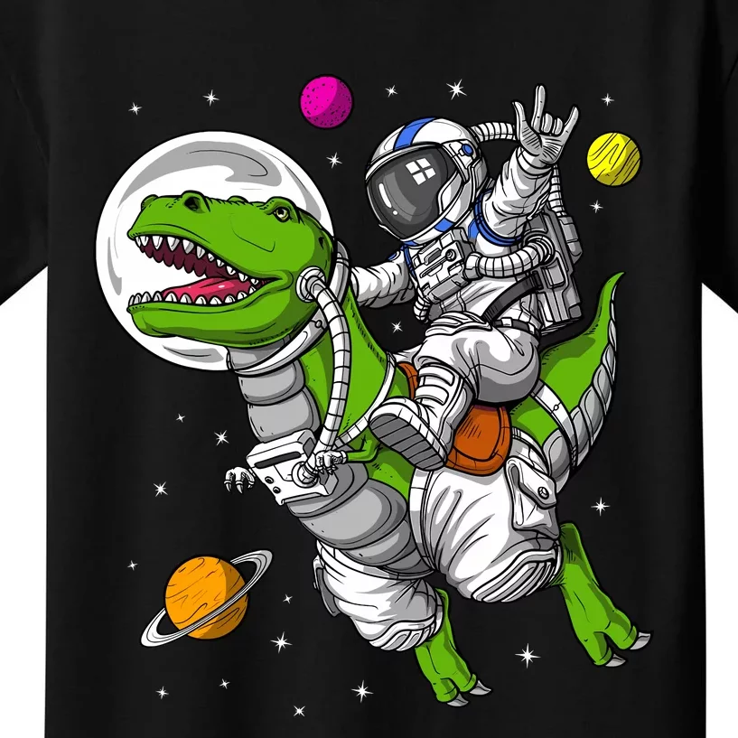 Space Astronaut Riding Trex Dinosaur Funny Boy Kids T-Shirt