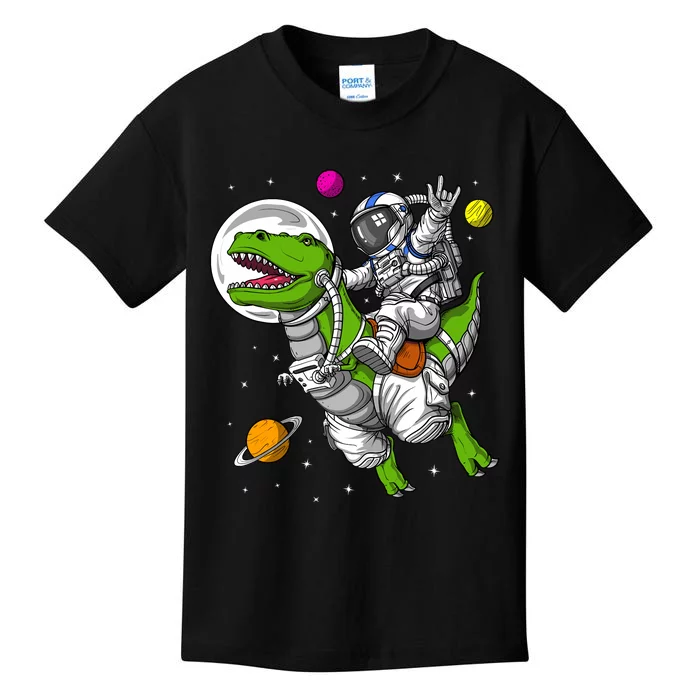 Space Astronaut Riding Trex Dinosaur Funny Boy Kids T-Shirt