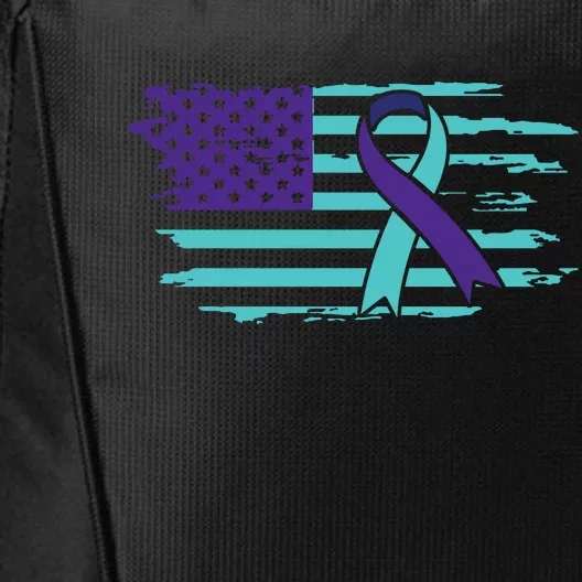 Suicide Awareness Ribbon American Flag City Backpack