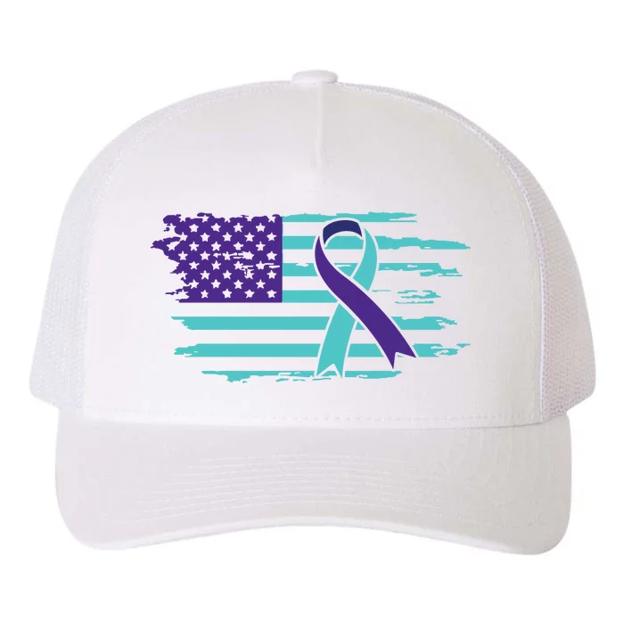 Suicide Awareness Ribbon American Flag Yupoong Adult 5-Panel Trucker Hat