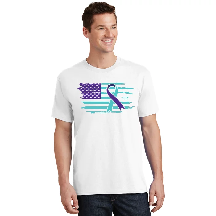 Suicide Awareness Ribbon American Flag T-Shirt