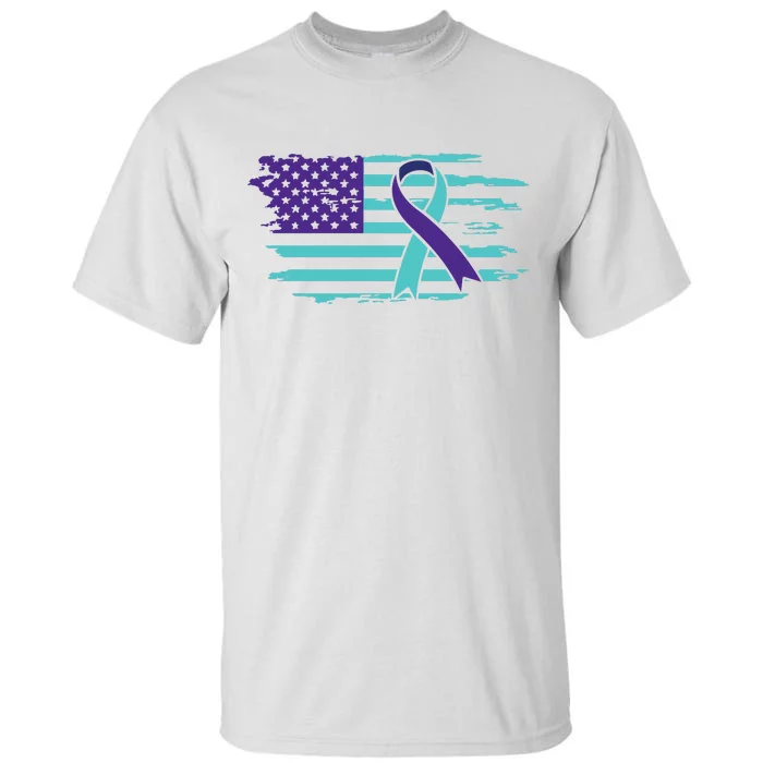 Suicide Awareness Ribbon American Flag Tall T-Shirt