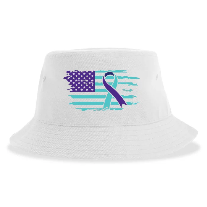 Suicide Awareness Ribbon American Flag Sustainable Bucket Hat