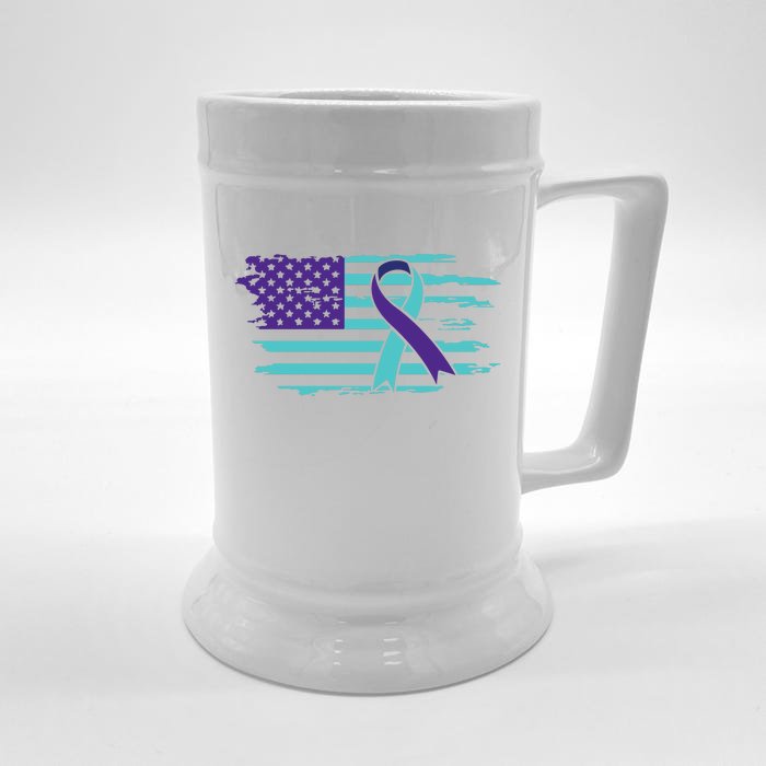 Suicide Awareness Ribbon American Flag Front & Back Beer Stein