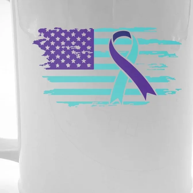 Suicide Awareness Ribbon American Flag Front & Back Beer Stein