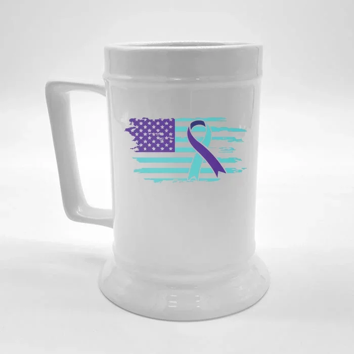 Suicide Awareness Ribbon American Flag Front & Back Beer Stein