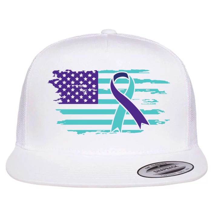 Suicide Awareness Ribbon American Flag Flat Bill Trucker Hat