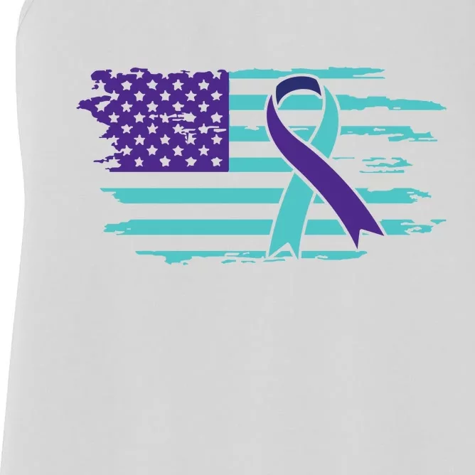 Suicide Awareness Ribbon American Flag Women's Racerback Tank