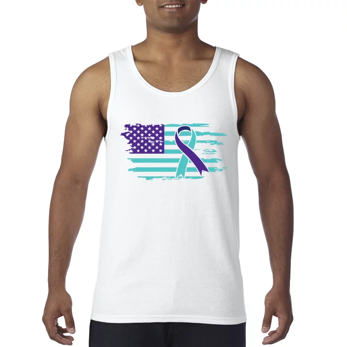 Suicide Awareness Ribbon American Flag Tank Top