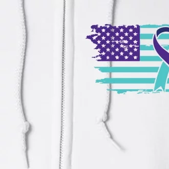 Suicide Awareness Ribbon American Flag Full Zip Hoodie