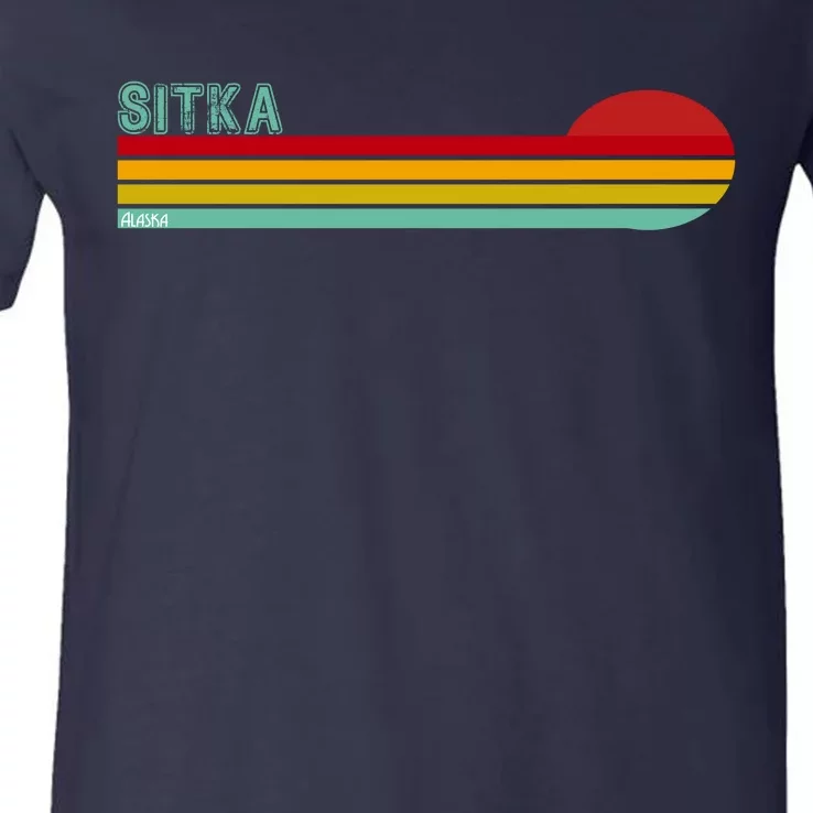 Sitka Alaska Retro Sunset V-Neck T-Shirt