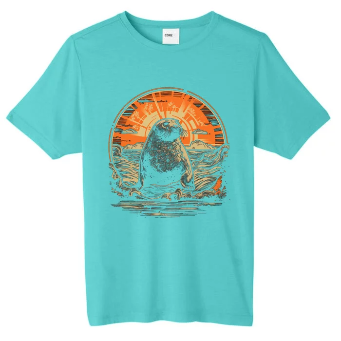 Seal Animal Retro Style Graphic Tee for Boy Girl ChromaSoft Performance T-Shirt