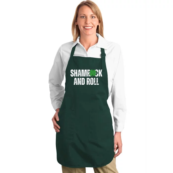 Shamrock And Roll St Patricks Day Full-Length Apron With Pocket