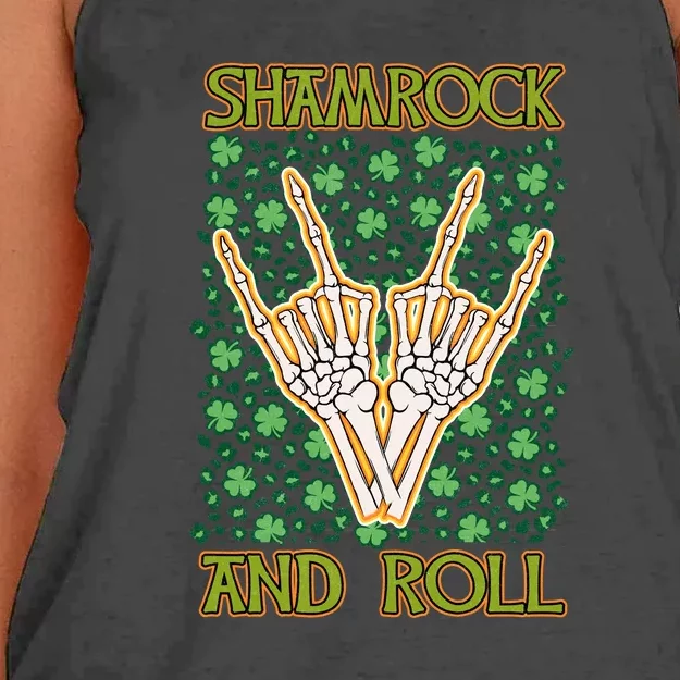 Shamrock And Roll St. Patrick's Day Irish Music Funny Skeleton Women's Knotted Racerback Tank