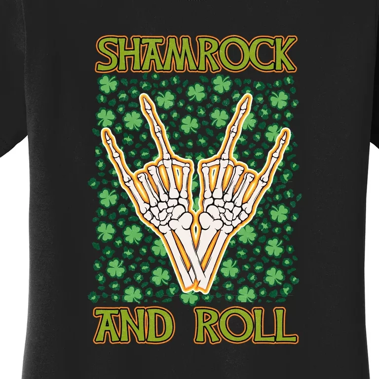 Shamrock And Roll St. Patrick's Day Irish Music Funny Skeleton Women's T-Shirt