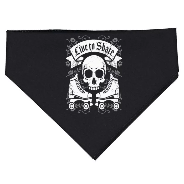 Skull And Roller Skates Live To Skate Goth Punk Roller Derby USA-Made Doggie Bandana