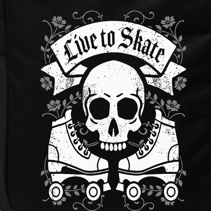 Skull And Roller Skates Live To Skate Goth Punk Roller Derby Impact Tech Backpack