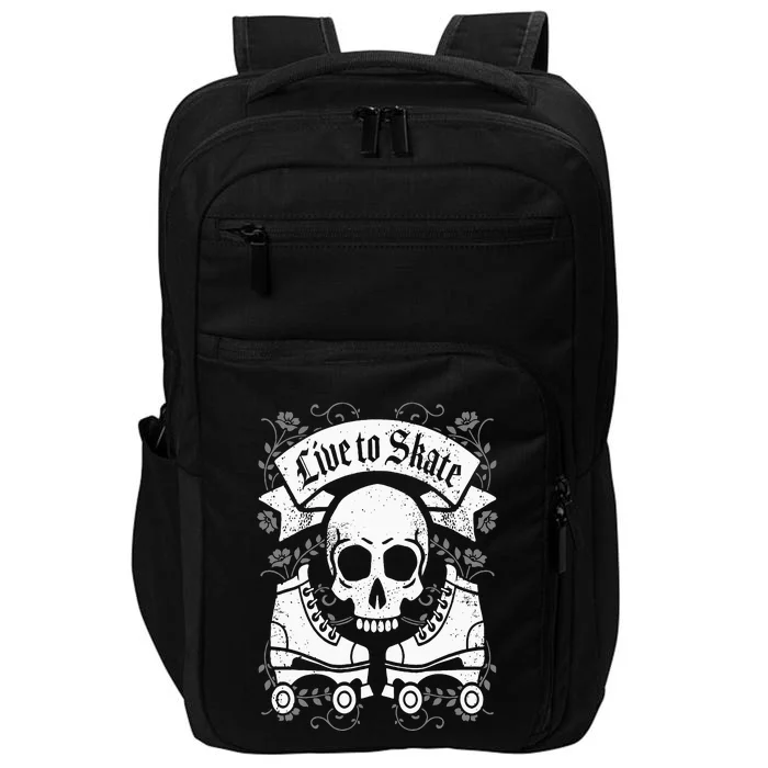 Skull And Roller Skates Live To Skate Goth Punk Roller Derby Impact Tech Backpack