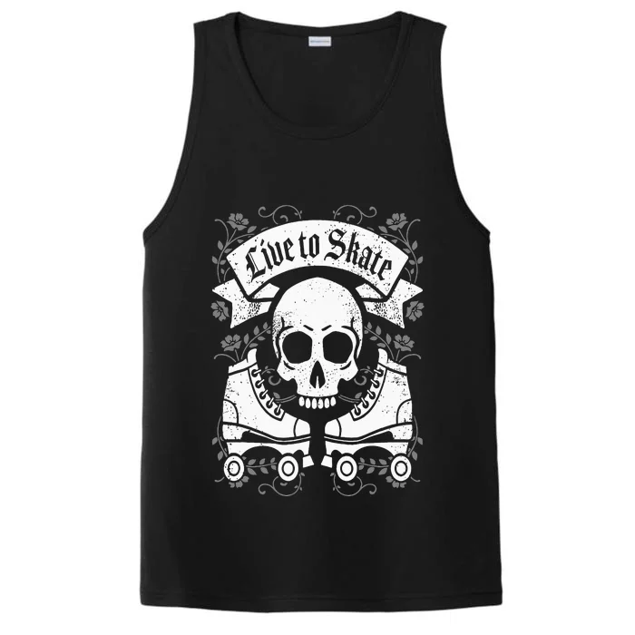 Skull And Roller Skates Live To Skate Goth Punk Roller Derby Performance Tank