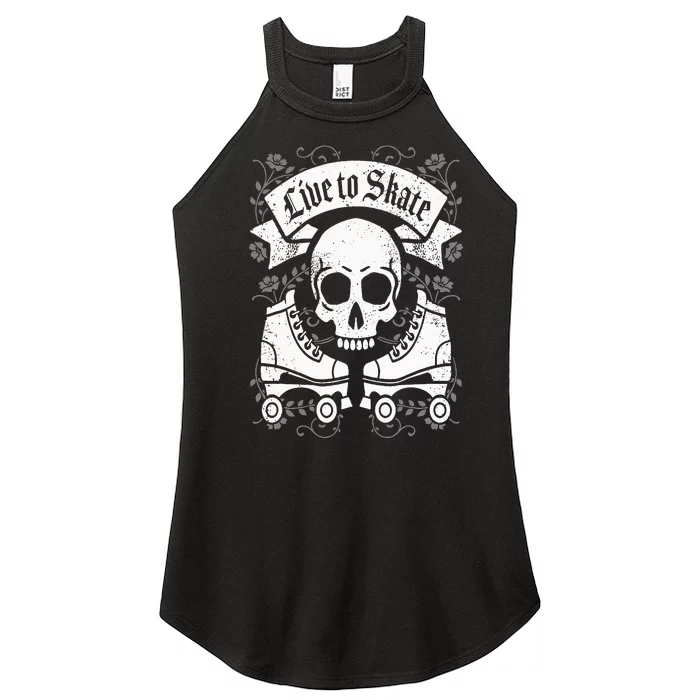 Skull And Roller Skates Live To Skate Goth Punk Roller Derby Women’s Perfect Tri Rocker Tank