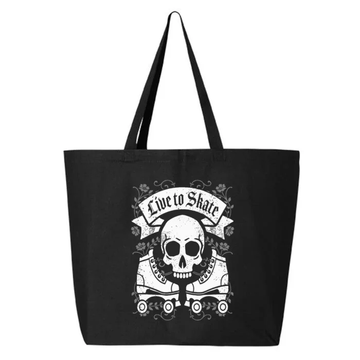 Skull And Roller Skates Live To Skate Goth Punk Roller Derby 25L Jumbo Tote