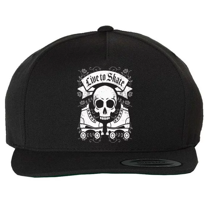 Skull And Roller Skates Live To Skate Goth Punk Roller Derby Wool Snapback Cap