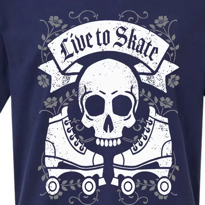 Skull And Roller Skates Live To Skate Goth Punk Roller Derby Sueded Cloud Jersey T-Shirt