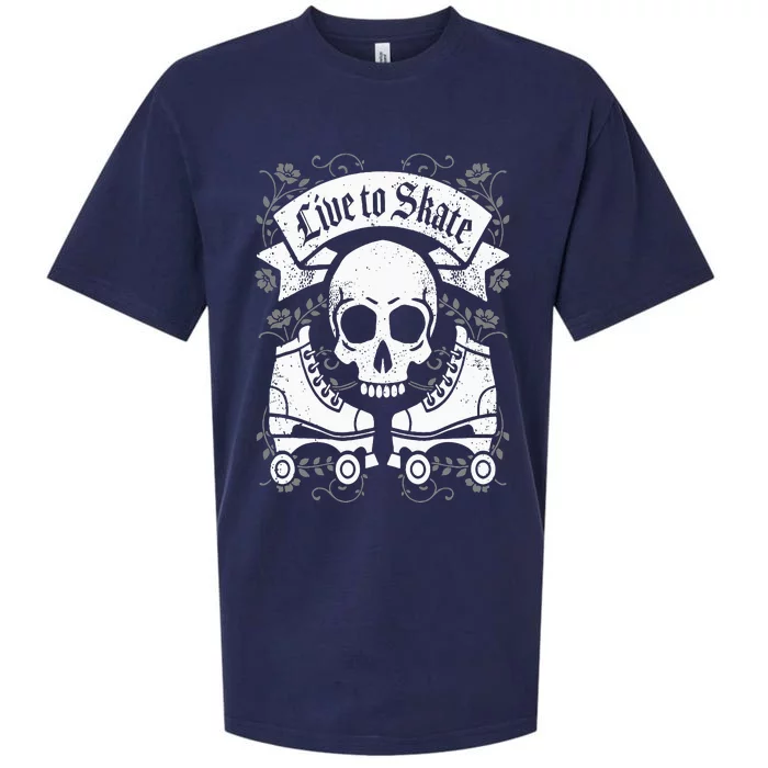 Skull And Roller Skates Live To Skate Goth Punk Roller Derby Sueded Cloud Jersey T-Shirt