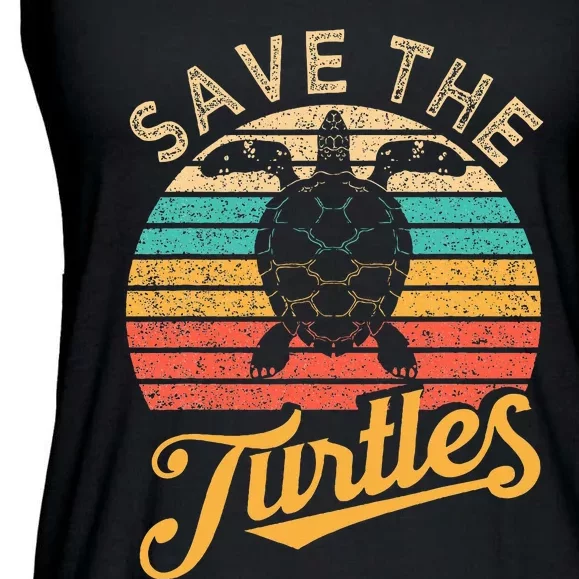 Save Animal Rights Sea Turtle Retro Style Gift Ladies Essential Flowy Tank