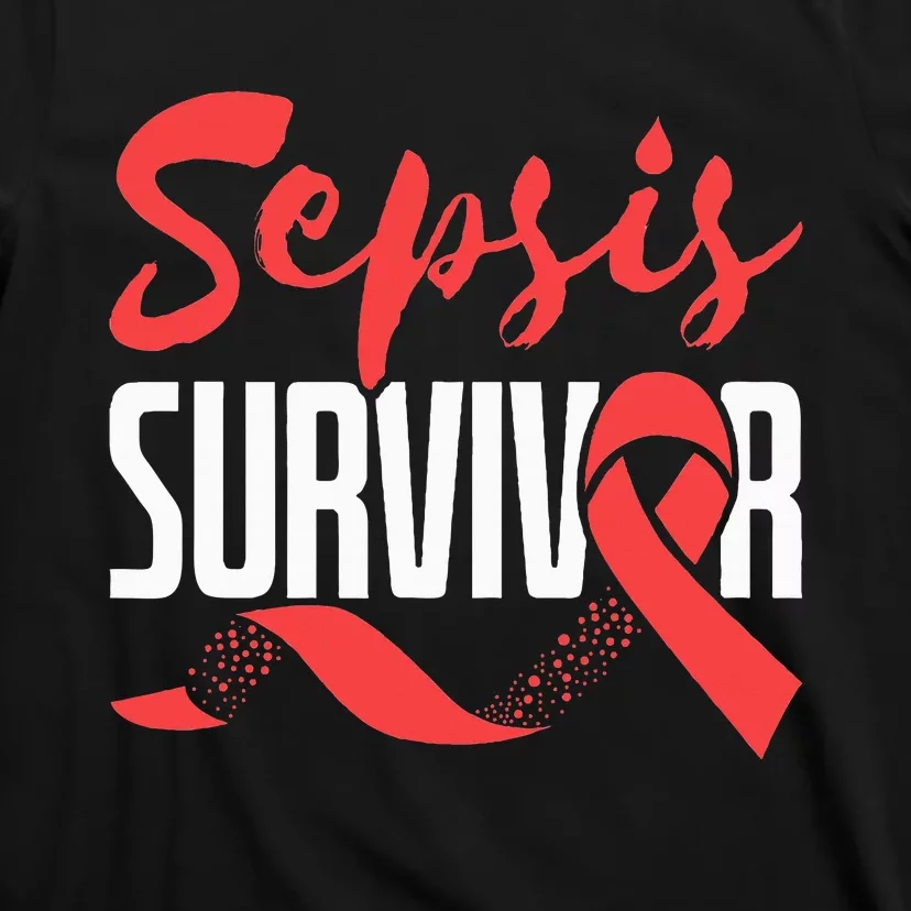 Sepsis Awareness  Red Ribbon  Sepsis Survivor T-Shirt