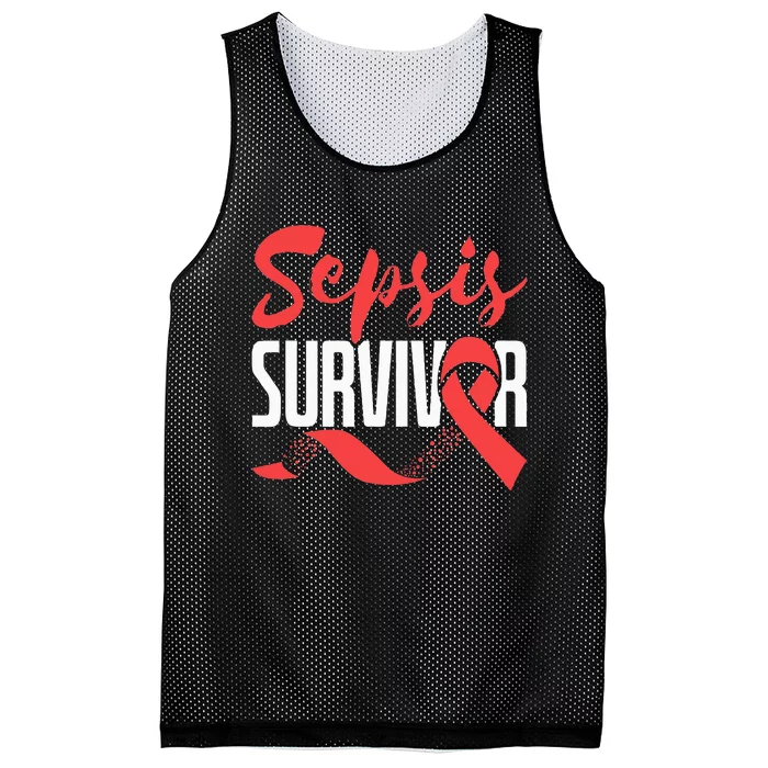 Sepsis Awareness  Red Ribbon  Sepsis Survivor Mesh Reversible Basketball Jersey Tank