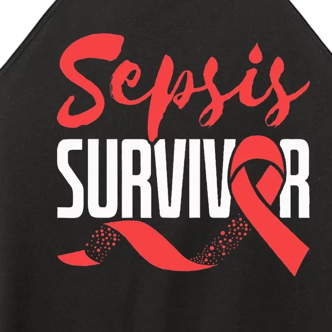 Sepsis Awareness  Red Ribbon  Sepsis Survivor Women’s Perfect Tri Rocker Tank