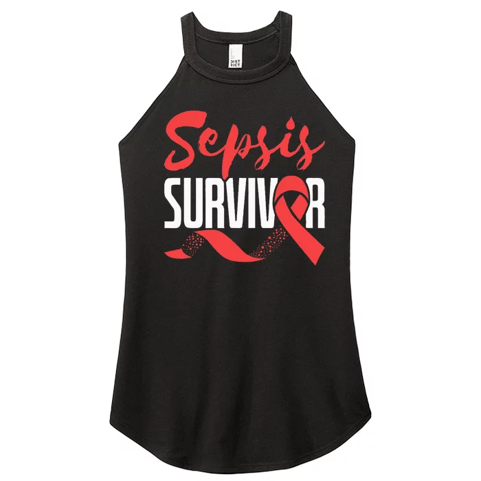 Sepsis Awareness  Red Ribbon  Sepsis Survivor Women’s Perfect Tri Rocker Tank