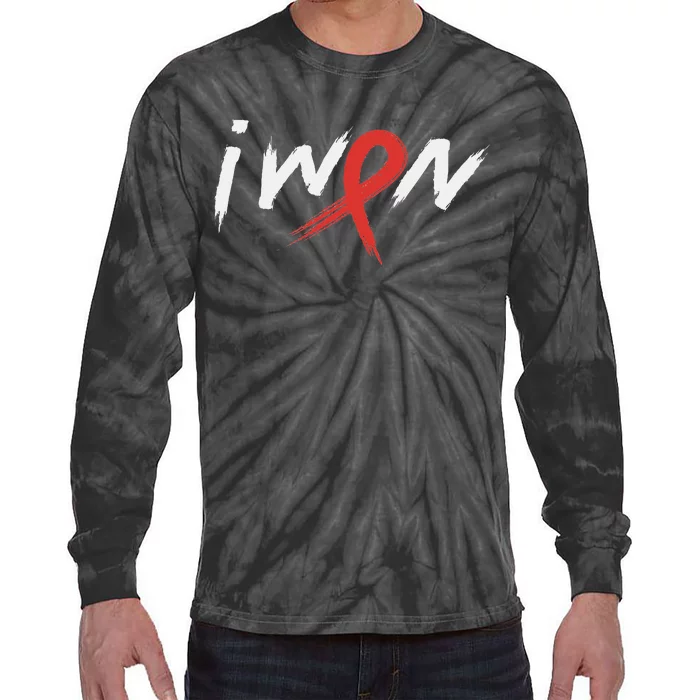 Stroke Awareness Red Ribbon I Won Brain Aneurysm Support Tie-Dye Long Sleeve Shirt